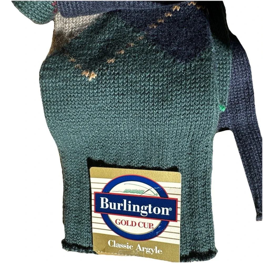 VTG (3) Burlington Socks Argyle‎ Cotton Nylon Crew Green Seam Sz 10-13 USA Made